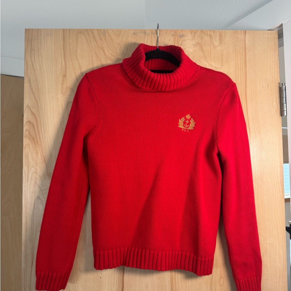 Ralph Lauren Jean Company | Red Turtleneck Sweater + Crest Embroidery | Size S